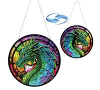 CXINLky DIY Diamond Art Painting Dragon Pendentif avec chaîne, peinture diamant pour fenêtre, peinture diamant 5D, kit de décoration murale pour fenêtre, mur, entrée, jardin, décor-12