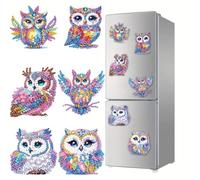 CXINLky DIY Diamond Art Painting Magnets pour réfrigérateur, Kits de peinture diamant en forme de chouette pour décoration de tableau blanc, panneau d'affichage, réfrigérateur, tableau magnétique-02