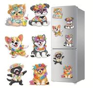 CXINLky DIY Diamond Art Painting Magnets pour réfrigérateur, Kits de peinture diamant pour chiot - Magnets pour décoration de maison - Pour tableau blanc, panneau d'affichage, réfrigérateur, tableau
