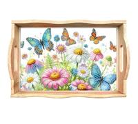CXINLky DIY Diamond Art Painting Plateau de service, peinture diamant art en bois, plateau de petit-déjeuner, plateau de service avec poignées, plateau de cuisine-02 fleurs papillon