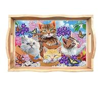 CXINLky DIY Diamond Art Painting Plateau de service, peinture diamant art plateau en bois plateau petit déjeuner plateau de service avec poignées, plateau de cuisine-01-chat