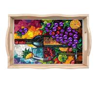 CXINLky DIY Diamond Art Painting Plateau de service, plateau de petit-déjeuner 5D avec poignées, peinture diamant de Pâques Crystal Art Plateau en bois Plateau de cuisine - 01 vin de raisin