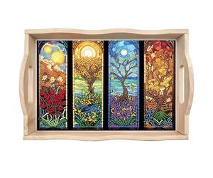 CXINLky DIY Diamond Art Painting Plateau de service, plateau de service 5D avec poignées, peinture diamant de Pâques Crystal Art en bois, plateau de cuisine, paysage 06 saisons