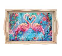 CXINLky DIY Diamond Art Painting Plateau en bois Peinture diamant Plateau de service avec poignées, Peinture diamant Crystal Art Plateau en bois Plateau de cuisine-01-Flamingo