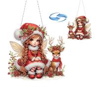 CXINLky DIY Diamond Art Peinture Pendentif avec chaîne, Peinture diamant Images de fenêtre, Kit créatif 5D Diamond Art Noël Tenture murale pour fenêtre mur jardin Decor-03-Fee et Cerf