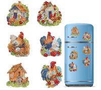 CXINLky DIY Diamond Painting Aimants pour réfrigérateur, peinture diamant créative, kits d'aimants pour réfrigérateur, tableau magnétique, tableau blanc, tableau d'affichage, poulet de ferme 33