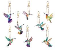 CXINLky DIY Diamond Painting Porte-clés, 8 pièces 5D Acrylique Diamond Painting Cadeau Kit de bricolage, Peinture Diamant Images Autocollants Pendentifs, Diamond Painting Keychaine-09-Colibri