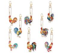 CXINLky DIY Diamond Painting Porte-clés animal 8 pièces 5D Acrylique Diamond Painting Cadeau Kit de bricolage, Peinture Diamant Images Autocollants Pendentif Porte-clés 10 Coq