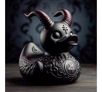 CXINLky Duckieville Statue de canard gothique Rock Duck Statue de canard noire gothique Punk en résine synthétique Décoration de table Cadeau Rock Statue de canard Objet de collection (Satan Canard)