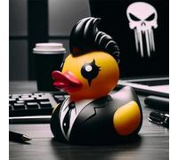 CXINLky Duckieville Statue de canard gothique Rock Duck Statue de canard noire gothique Punk en résine synthétique Décoration de table Cadeau Rock Statue de canard Objet de collection (Boss Canard)