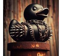 CXINLky Duckieville Statue de canard gothique Rock Duck Statue de canard noire gothique Punk en résine synthétique Décoration de table Cadeau Rock Statue de canard Objet de collection (Canard punk)