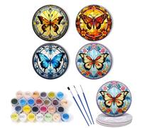 CXINLky Lot de 4 dessous de verre avec support - Peinture par numéros 5D - Antidérapants - Pour tasses, verres à vin, vases - Motif papillon - 08