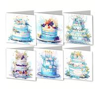 CXINLky Lot de 6 cartes de peinture diamant 5D à faire soi-même - Cartes de peinture diamant 2025 - Cartes d'anniversaire - Carte cadeau de vacances pour la famille, les amis - Gâteau d'anniversaire