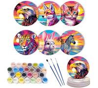 CXINLky Lot de 6 dessous de verre avec support - Peinture par numéros 5D - Antidérapants - Pour tasses, verres à vin, vases - Motif animal 09