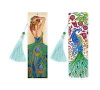 CXINLky Marque-page de peinture diamant 5D DIY Mandala Diamond Art Painting Marque-page Diamond Bookmark, Diamant Peinture Gland Marque-page Set pour cadeaux de remise de diplôme - 01 paon