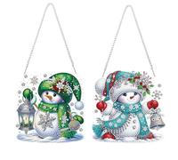 CXINLky Peinture diamant à faire soi-même Bonhomme de neige de Noël Pendentif avec chaîne, Kit créatif 5D Diamond Art Noël Tenture murale pour fenêtre mur jardin décor-2 pièces-B