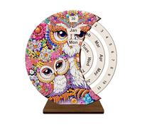 CXINLky Peinture diamant à faire soi-même - Décoration de table - Peinture diamant 5D - Calendrier rotatif en bois - Peinture diamant - Compte à rebours de Noël - Set 01 hibou