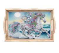 CXINLky Plateau de peinture diamant à faire soi-même, diamant art cheval en bois plateau de service avec poignées, plateau en bois plateau de cuisine-13