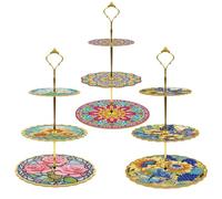 CXINLky Plateau de service à 3 niveaux DIY Diamond Art Painting - Plateau de service mandala - Peinture diamant - Plateau de service à niveaux - Tour d'affichage - Plateau à cupcakes pour anniversaire
