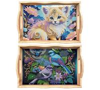 CXINLky Plateau de service de peinture diamant DIY avec poignées, bois + plastique, art rustique, fonctionnel, personnalisable, 2 pièces