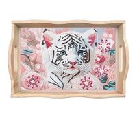 CXINLky Plateau de Service DIY Diamond Painting en Bois - Petit-Déjeuner et Cuisine Avec Poignées - Peinture Diamant - 05 - Tigre Blanc