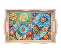 CXINLky Plateau de service DIY Diamond Painting - Plateau de service avec poignées - Peinture diamant - Crystal Art - Plateau en bois - Plateau de cuisine - 15 fleurs