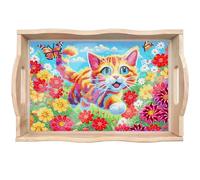 CXINLky Plateau de service DIY Diamond Painting - Plateau de service avec poignées - Peinture diamant Crystal Art - Plateau en bois - Plateau de cuisine - Plateau de peinture diamant - 11 chatons