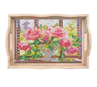 CXINLky Plateau de service DIY Diamond Painting - Plateau en bois - Plateau de petit-déjeuner - Plateau de service avec poignées - Peinture diamant - Plateau de service de cuisine - 06 - Bouquet de