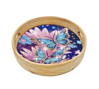 CXINLky Plateau en bois de peinture diamant DIY - Rond - Avec poignées - Peinture diamant - Cristal Art - Plateau de cuisine - Peinture diamant - Papillon - M