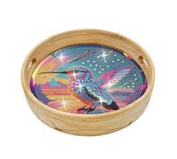 CXINLky Plateau en bois de peinture diamant DIY - Rond - Avec poignées - Peinture diamant - Cristal Art - Plateau de cuisine - Peinture diamant - Colibri - L