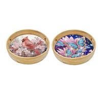 CXINLky Plateau en bois de peinture diamant DIY - Rond - Avec poignées - Peinture diamant - Cristal Art - Plateau en bois - 2 pièces - 04 L