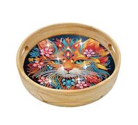 CXINLky Plateau en bois de peinture diamant DIY - Rond - Avec poignées - Peinture diamant - Crystal Art - Plateau de cuisine - Peinture diamant - M