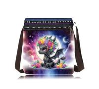 CXINLky Sac à bandoulière 5D DIY Diamond Art Painting - Sac à bandoulière - Sac à bandoulière - Porte-monnaie - Maquillage - Fermeture éclair - Sac à main pour femme, 08 ptérosaure noir