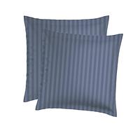 CXL by Christian Lacroix - Lot de 2 Oreillers Carrés + 2 Taies d'oreiller - 65 x 65 cm - Linge de Lit en Satin de Coton - Lavable en Machine à 40°C (Bleu)