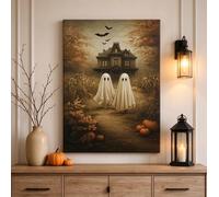 CXLLSDP Affiche artistique citrouille fantôme, impression sur toile sur le thème d'Halloween, paysage vintage, décoration murale pour chambre ou bureau (70x100cm/sans cadre)