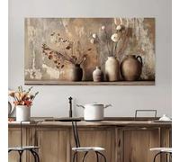 CXLLSDP Affiche vintage rustique en pot de terre cuite avec branches séchées et fleurs, impression sur toile, art mural, décoration intérieure (30 x 60 cm, sans cadre)