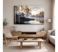 CXLLSDP Tableau mural champêtre français, impression sur toile représentant un bouleau d'automne, décoration vintage pour chalet au bord du lac, affiche pour salon ou chambre (80x120cm/sans cadre)