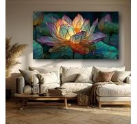 CXLLSDP Tableau sur toile moderne et coloré représentant une fleur abstraite, un lotus aux lignes dorées, idéal pour décorer un salon (40 x 80 cm avec cadre intérieur).