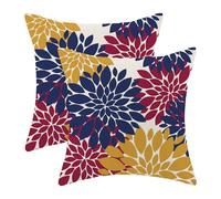 CXMEIFLY Lot de 2 housses de coussin décoratives et modernes pour canapé/fauteuil, convient en extérieur, motif floral géométrique de dahlias d’été, 40,6 x 40,6 cm, bleu marine/jaune moutarde/bordeaux