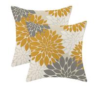 CXMEIFLY Lot de 2 housses de coussin décoratives et modernes pour canapé ou lit, convient en extérieur, motif floral géométrique de dahlias d’été, 40,6 x 40,6 cm, jaune moutarde/gris/blanc