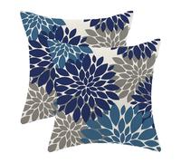 CXMEIFLY Lot de 2 housses de coussin décoratives et modernes pour canapé ou lit, convient en extérieur, motif floral géométrique de dahlias d’été, 45,7 x 45,7 cm, bleu marine/gris/bleu poudré