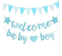 CXNXFD Kit de décoration de fête prénatale, bannière de bienvenue à la maison, décoration de fête de genre, fête prénatale, baptême, garçon, guirlande de fanions pour chambre d'enfant, bienvenue à la
