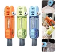 Cxqbsmy Lot de 3 brosses de nettoyage 4 en 1 - Avec couvercle de gobelet portable en silicone - Brosse multifonction pour nettoyer les biberons, les bouteilles d'eau de sport, les verres et les vases