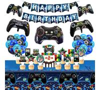 CXRYLZ-FUR Deco Anniversaire Gaming , D¨¦corations d'Anniversaire pour Garcon Gamers, Ballons de Jeu Gamepad Ballon Banni¨¨re Dessus de Gateau et Couverture de Table pour Gar?on Fille Enfants