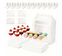 CXRYLZ-FUR Lot de 12 Blanc Boîte à Cake Pop avec 4 Autocollants, Portable 18 Trous Emballage de Boîtes à Sucettes avec Fenêtre Transparente Poignée Pour Mariages Baby Showers Fêtes d'Anniversaire