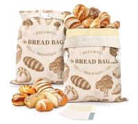 CXRYLZ-FUR Sacs à Pain en Cire d'Abeille, Lot de 2 Réutilisables en Lin et Sans BPA avec Doublure TPU Zippé 43 x 33 cm pour Conserver, Fraîcheur, Rangement, Stockage, Au Levain et Du Pain (style 1)