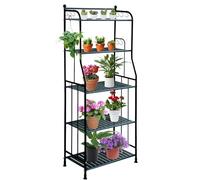 CXRYLZ-FUR Support Plantes Intérieur, Pot de Fleur Étagère de Rangement avec 10 Crochetsde en Métal à 5 Niveaux, Fer Organisateur de Maison pour l'Extérieure, le Salon de Balcon de Jardin, Noir