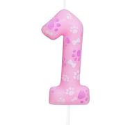 Cxryrzhe Bougie d'1er anniversaire Patte de Chien Numéro 1 Bougie Patte de Chien Décoration de Gâteau Anniversaire Fournitures de Fête Motif Patte de Chien Rose Décorations de Gâteau pour Anniversaire