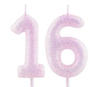 Cxryrzhe Bougie d'anniversaire 16 en forme de chiffre 16 à paillettes irisées rose et violet - Décorations de gâteau pour filles et femmes - Fournitures de décoration de fête d'anniversaire