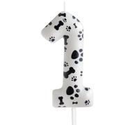 Cxryrzhe Bougie d'anniversaire 1er anniversaire Numéro 1 Décoration de gâteeau Empreinte de patte de chien blanc Thème Décoration de gâteau pour décoration de fête pour garçon et fille
